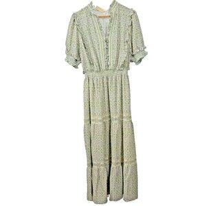 Max Studio Plus NWT Maxi Dress‎ 1X Green Boho Floral Ruffle Milkmaid Cottagecore
